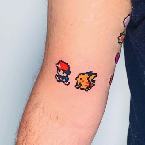 Snorlax Tattoo, Minecraft Tattoo, Pokemon Sleeves, Shen Long Tattoo, Nintendo Tattoo, Pixel Tattoo, Pikachu Tattoo, Gamer Tattoos, Nerd Tattoo