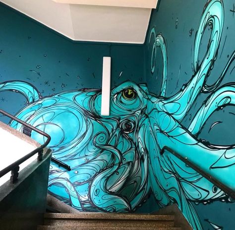 Octopus Mural, Wall Murals Painted Diy, Beautiful Octopus, Octopus Drawing, Octopus Painting, Octopus Wall Art, Bedroom Murals, Octopus Art, Wall Murals Painted