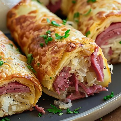 Easy Reuben Roll Ups Recipe - Perfect Appetizer Or Snack - My Home Made Recipe Reuben Crescent Roll, Ruben Roll Ups, Ruben Wraps, Ruben Pinwheels, Reuben Roll Ups, Rueben Wrap, Rueben Rolls, Ruben Rolls, Biscuit Roll Ups