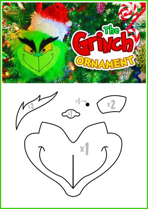 Grinch Hands Template, Grinch Sewing Pattern, Felt Grinch Ornament, Grinch Template Free Printable, Grinch Face Template, Grinch Diy, Oversized Ornaments, Grinch Crafts, Grinch Decorations