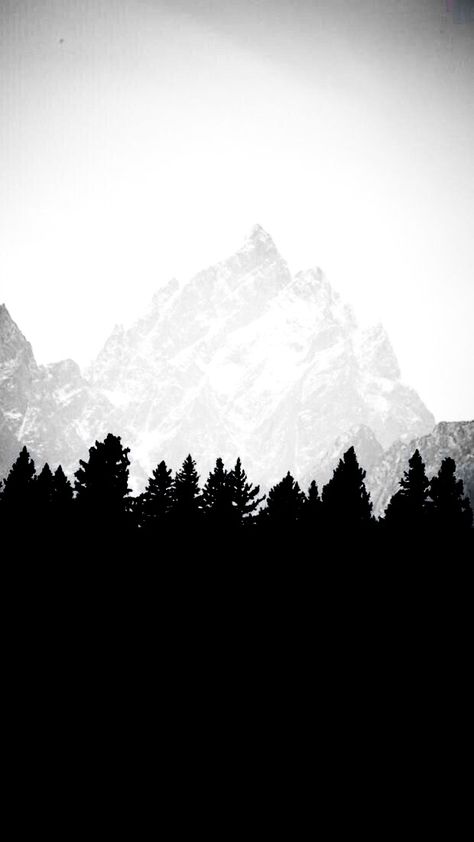 Black & White mountain wallpaper Black And White Forest Wallpaper, Black And White Mountain Photography, Black And White Mountain Wallpaper, White Mountain Wallpaper, Black Mountain Wallpaper, Iphone Wallpaper Mountains, Forest Vibes, Color Widgets, White Wallpaper For Iphone