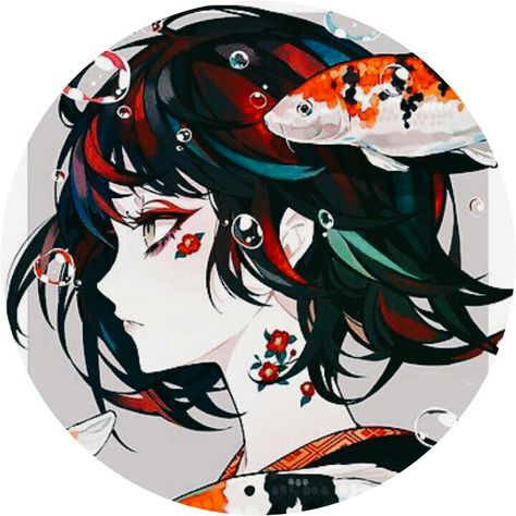 Koi Fish Aesthetic Drawing, Anime Koi Fish Aesthetic, Koi Fish Character Design, Koi Fish Character, Koi Fish Pfp, Koi Fish Icon, Girl Art Pfp, Anime Koi Fish, Fish Pfp