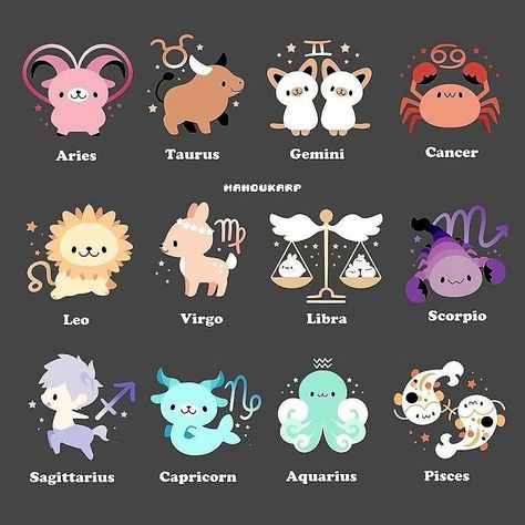 Zodiac Signs Characters, Greek Zodiac Signs, Cute Animal Character Design, Zodiac Drawings, Kawaii Zodiac, Zodiac Signs Animals, Cute Zodiac, Zodiac Signs Pictures, Animal Zodiac