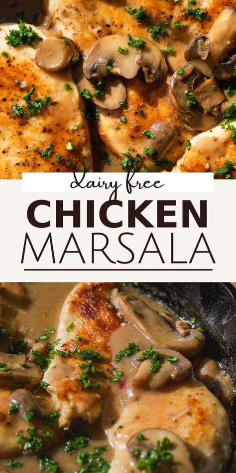 This healthy chicken marsala recipe has all the rich flavor and creamy texture of traditional marsala chicken with a lightened-up dairy-free sauce. Prepare it in a single skillet on the stove for a restaurant-worthy dinner! Healthy Chicken Marsala, Chicken Marsala Recipe, Dairy Free Sauces, Chicken Marsala Easy, Marsala Recipe, Marsala Chicken Recipes, Chicken Masala, Chicken Marsala, Chicken Dishes Recipes