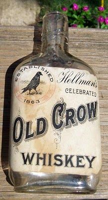 Old Crow Whiskey - Hellman's.  This is the version that stole the brand name from the rightful owners and lost a Supreme Court decision and had to stop using it. Bottle Of Whiskey, Vintage Whiskey, Vintage Whiskey Bottles, Penne Alla Vodka, Old Whiskey Labels, Antiquity Blue Whisky, Whiskey Label, Whiskey 1969 Perfume, Whisky Bottle