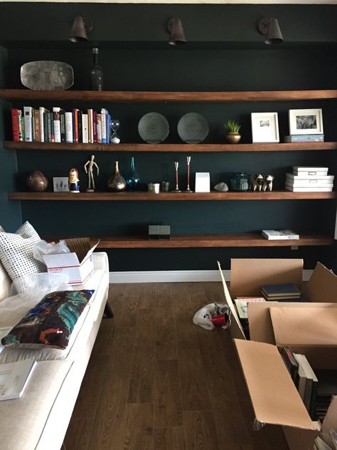 Studio Green, No, Pine Grove Green in the Reading Room. Yeah. | Chris Loves Julia Pine Grove Green, Minimalist Living Room Decor, Studio Green, Dark Walls, Living Room Green, Living Room Diy, Contemporary Home Decor, Reading Room, A Living Room