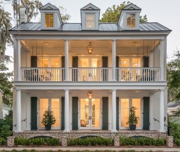 Traditional southern home, metal roof, two story porch, dormers... But without the metal rood and dormers... Second Story Porch, Traditional Southern Home, Southern Style Homes, Two Story House, Southern Homes, Casa Container, Traditional Exterior, Southern Home, Second Story