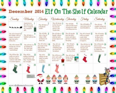 FREE Elf on The Shelf Ideas Calendar Elf On Shelf Calendar, Savannah Christmas, Elf On The Shelf Calendar, Elf On Shelf, Xmas Elf, Elf Antics, Elf Fun, Elf Ideas, Buddy The Elf