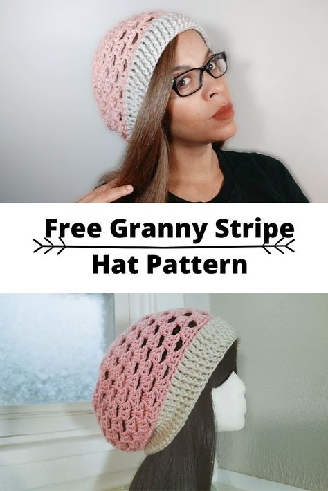 Give this crochet slouch beanie a try. The hat works up quickly. Enjoy this no fuss hat on your bad hair days. Just pop on one of your latest crochet slouchy hat and you are ready to go. Pattern uses the granny stitch and front post double crochet. Includes written instruction and video tutorial.   #crochetslouchyhateasy #crochetslouchywomen #crochetslouchyhattutorial Crochet A Sun, Crochet Slouchy Hat Free Pattern, Crochet Slouch Beanie, Slouchy Hat Crochet Pattern, Crochet Hat Tutorial, Crochet Granny Stitch, Granny Stripe, Crochet Slouchy Beanie, Granny Stitch