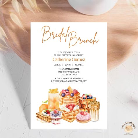 What better way to celebrate the bride to be than with some brunch?! 💛 This is an editable and printable invitation that can also be used as a digital invite! Head over to FullahPrints on Etsy to check out more! 💛 Bridal Brunch Shower, Coffee Bridal Shower, Bridal Shower Brunch Invitations, Bridal Brunch Invitations, Baby Shower Brunch, Brunch Invitations, Bridal Shower Brunch, Blueberry Pancakes, Blue Bridal