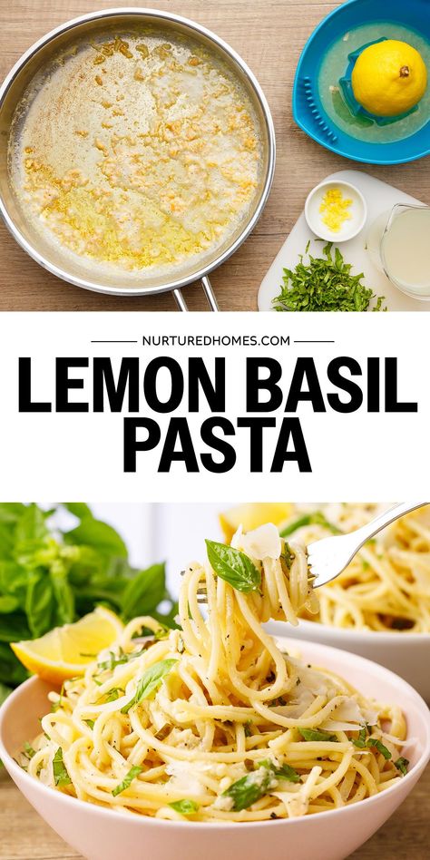 This lemon basil pasta is a restaurant-quality dish that can be ready in half an hour. It’s my favorite to make for meal preps & can be enjoyed hot or cold. Recipes With Lemon Basil, Pasta With Basil Recipes, Basil Dinner Recipes, Recipes With Fresh Basil Leaves, No Pasta Dinner Ideas, Basil Recipes Pasta, Basil Recipes Dinner Ideas, Recipes Using Fresh Basil, Interesting Food Recipes Healthy