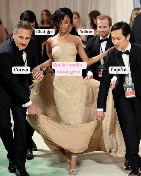 Our take on Tyla being carried at the Met Gala but ✨Social Media Manager✨ Addition lol what would you add?👑 . . . #metgala#metgala2024#tyla#tylametgala#socialmediamanagermeme#socialmediamanagerhumour#socialmediamarketingagency#smm#smma Cool Social Media Posts, Community Manager Aesthetic, Social Media Manager Post, Social Media Marketing Aesthetic, Manager Meme, Digital Marketing Humor, Social Media Manager Aesthetic, Social Post Design, Digital Moodboard