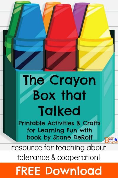 The Crayon Box that Talked is a fantastic book for teaching kids about tolerance and cooperation. Get your free download of printable craft ideas and activities to extend the learning fun! Great for story props, color recognition, and writing color words. Crayon Themed Classroom, Crayon Activities, Teaching Tolerance, Elementary Counseling, Preschool Colors, Free Printable Activities, Homeschool Elementary, Crayon Box, Art Therapy Activities