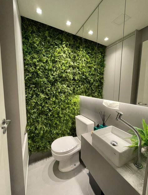 Living Wall Bathroom, Jungle Bathroom, Dance Studio Decor, Green Wall Design, Botanical Bathroom, Loft Bathroom, Moss Wall, Studio Interior, Room Makeover Inspiration