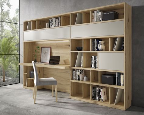 Desk Bookshelf Combo Home Office, Working From Home Office, Home Office Shelves, Elegant Home Office, Modern Garden Furniture, Office Needs, Contemporary Home Office, Small Apartment Design, Desk In Living Room