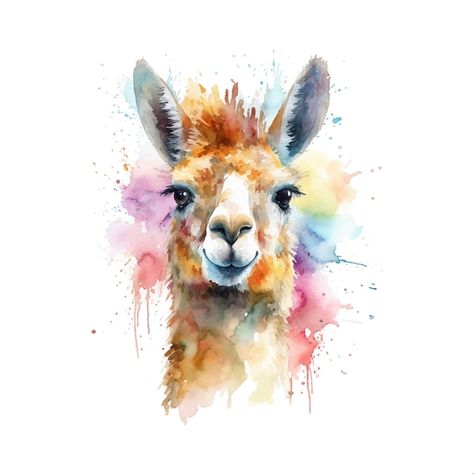 Vector a watercolor painting of a llama ... | Premium Vector #Freepik #vector Llama Watercolor Paintings, Lama Watercolor, Alpaca Watercolor, Llama Watercolor, Llama Illustration, Llama Drawing, Llama Painting, Watercolor Houses, Llama Arts