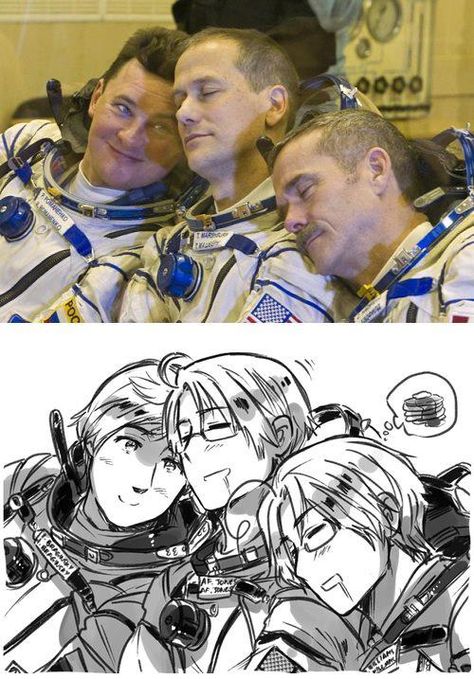 Hetalia's Russia, America and Canada as astronauts| Aww! Soo Cute, and suits the characters so well too!~ I think there should be an episode about them going into space Hetalia Memes, Funny Anime Memes, Hetalia Russia, Hetalia America, Hetalia Funny, Hetalia Anime, The Ancient Magus Bride, Hetalia Characters, Hetalia Fanart