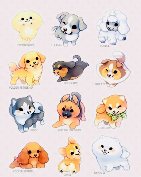 Chibi Dog, Anjing Pug, Cute Dog Drawing, Cute Kawaii Animals, 강아지 그림, Cute Animal Drawings Kawaii, Cute Kawaii Drawings, Cute Doodle Art, Cute Cartoon Drawings