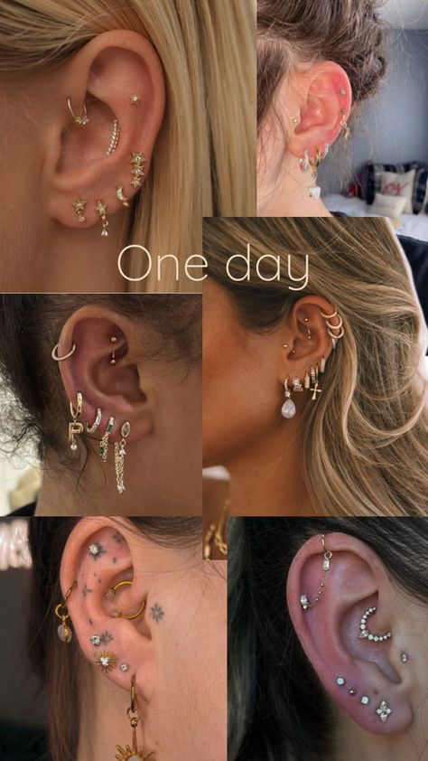 I am obsessed with piercings, and after having gotten my 1st and 2nd lobes, daith, a rook (rejected) and a double helix…I want to add my 3rd and 4th lobes and a helix on my left ear to compliment my daith as it would even out the ear a bit. These were some inspirational photos I found here and wanted them together as an example of what I want (relatively) Stacked Piercings, Inspirational Photos, Double Helix, Lobe Piercing, Daith Piercing, Christian Motivation, Piercing Tattoo, What I Want, Helix