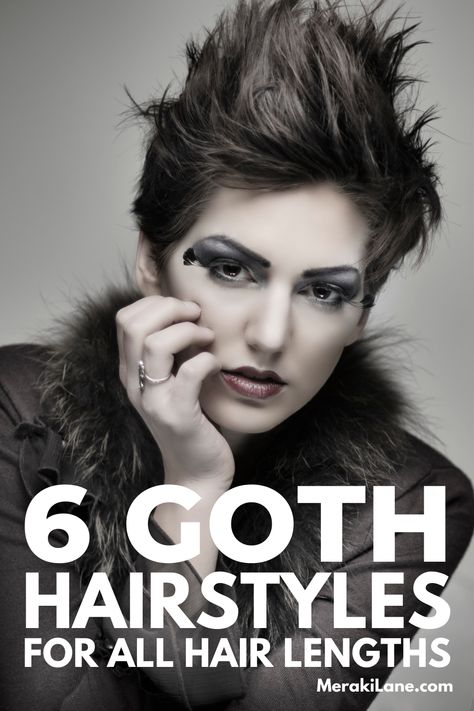 6 Step-by-Step Goth Hair Tutorials for Every Hair Length Goth Make Up Looks, Goth Hairstyles Medium, Gothic Hair, Edgy Long Hair, Vampire Hair, Rock Your Hair, Wet Look Hair, Goth Chic, Black Hair Accessories