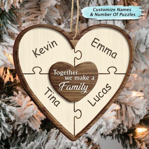 Together We Make A Family, Family Description, Grandparents Ornament, Christmas Puzzle, Strong Glue, Christmas Baby Shower, Wooden Cutouts, Wooden Christmas Ornaments, Wooden Ornament