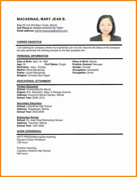 Resume with Picture Template Lovely 6 Example Of Filipino Resume format Shallows Movie, Simple Resume Sample, Herbalife Clothing, Cv Format For Job, Resume Form, Resume Format Examples, First Job Resume, Basic Resume Examples, Simple Resume Format