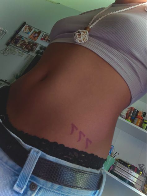 Angel Number Tattoo On Thigh, Angel Number Stomach Tattoo, Angle Numbers Tattoo, Angel Number Nails, Angel Numbers 777, Angel Numbers Tattoo, Angel Number Tattoo, 777 Tattoo, Random Tattoos