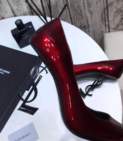 Ysl Red Heels, Luxury Red Heels, Red Bottom Heels, Pretty Heels, Heels Aesthetic, Ysl Heels, Flower Shoes, Beautiful High Heels, Stunning Shoes