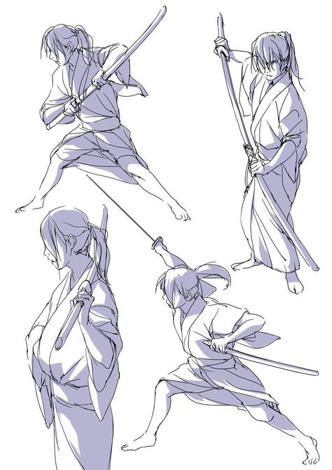 Samurai Pose, Samurai Drawing, Action Pose Reference, Action Pose, Reference Drawing, Poses References, Character Poses, Figure Drawing Reference, Action Poses