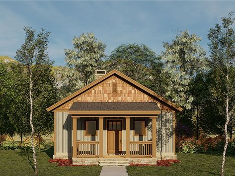 Vacation Cabin Plan, 025H-0352 700 Sq Ft House Plans, 700 Sq Ft House, House Plans Traditional, Shingle Exterior, Traditional House Plan, Country Style House Plans, Rustic Bedding, Country House Plan, Traditional House Plans