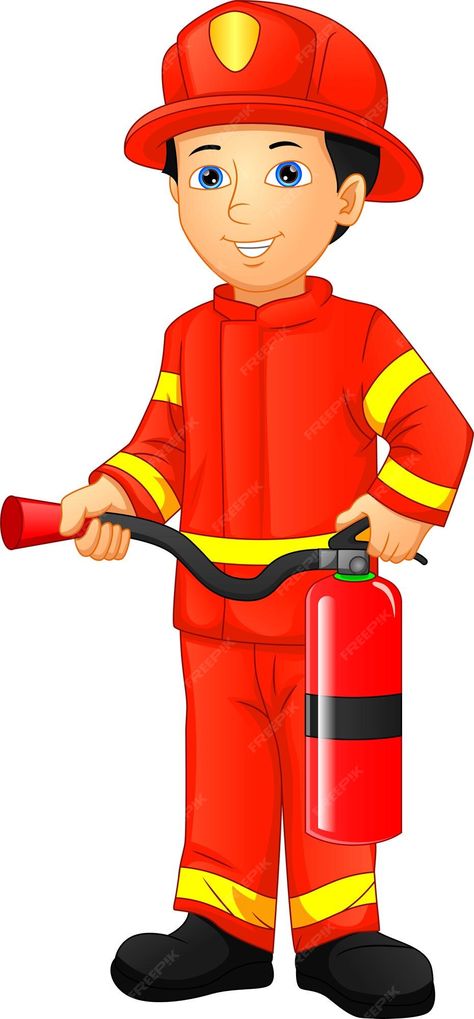 Premium Vector | Vector cute boy firefighter isolated on white Fire Fighter Cartoon, Firefighter Images, Fire Safety Activities, Firefighter Art, Abc Coloring Pages, Emb Designs, Abc Coloring, Police Women, Fire Fighter