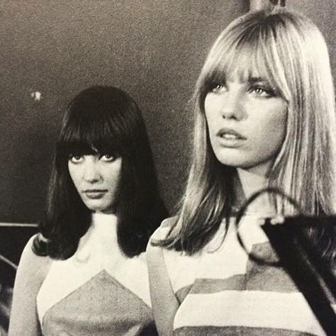 Gillian Hills & Jane Birkin in Blow Up 1966 my childhood movie w ith the yardbirds in it! Loved as a kid... a experience ❤ Blow Up 1966, Jane Birkin, Long Hair, Bangs, Mirror, Hair, White, Instagram