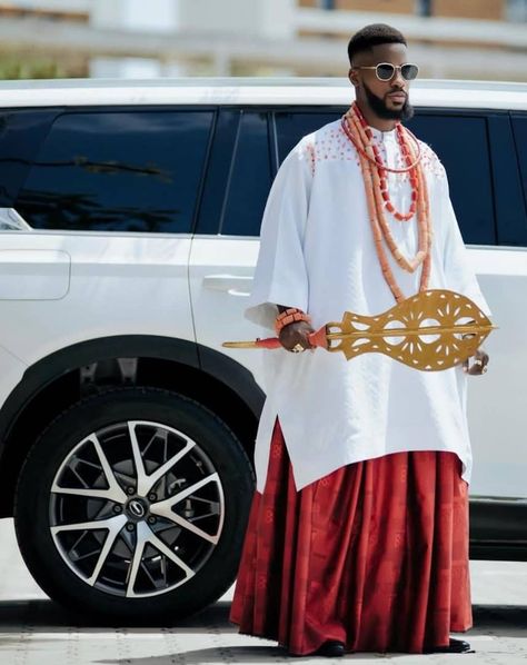 Benin Traditional Attire For Men, Nigerian Traditional Attire Men, Urhobo Traditional Attire For Men, Igbo Traditional Wedding Attire For Men, Edo Traditional Wedding Attire, Agbada Styles Men Wedding, Ugo Monye, Nigeria Culture, Benin Bride