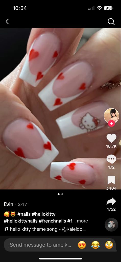 Hello Kitty Nails Strawberry, Hello Kitty Inspired Nails Short, Pink Hello Kitty Nails Simple, Cute Hello Kitty Nails Acrylic, Sanrio Nails Simple Short, Subtle Hello Kitty Nails, Hello Kitty Nails Acrylic Short Simple, Hello Kitty Nails Valentines, Hello Kitty Nail Designs Short