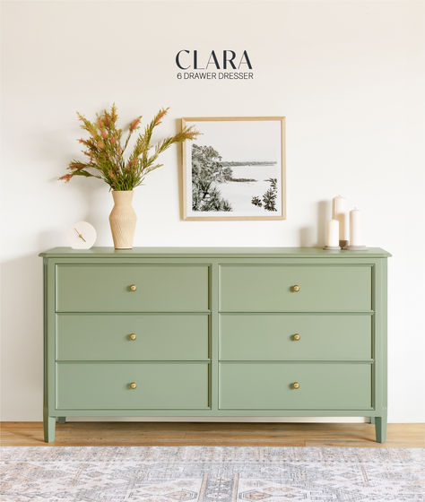 Timeless charm meets modern elegance. The Clara 6-Drawer Dresser in a fresh sage finish is the perfect blend of classic simplicity and contemporary design. With spacious drawers and sleek hardware available in all finishes, this piece is as customizable as it is functional. Whether you’re looking to complement a traditional or modern aesthetic, the Clara dresser seamlessly adapts to your style. Sage Dresser, Sage Green Dresser, Green Dresser, Fresh Sage, 7 Drawer Dresser, 3 Drawer Dresser, Console Cabinet, Alder Wood, 6 Drawer Dresser