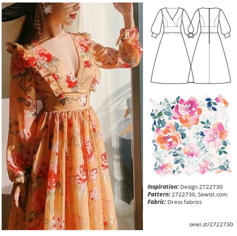 Design 2722730 Women Clothing Dress Sewing Pattern Sewist Free Sewing Patterns For Women Dresses, Diy Formal Dress, Cottagecore Dress Pattern, Dress Design For Women, Clothing Sewing Patterns, Silk Dress Design, Vintage Clothes Patterns, Raw Silk Dress, Basic Dress Pattern