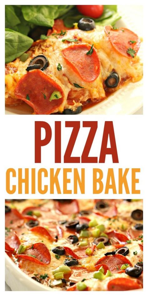 Chicken Breast Pizza, Pizza Chicken Bake, Chicken Bake Recipe, Comforting Food, Easy Chicken Recipe, Recipes Pizza, Pizza Chicken, Chicken Diet, Six Sisters Stuff