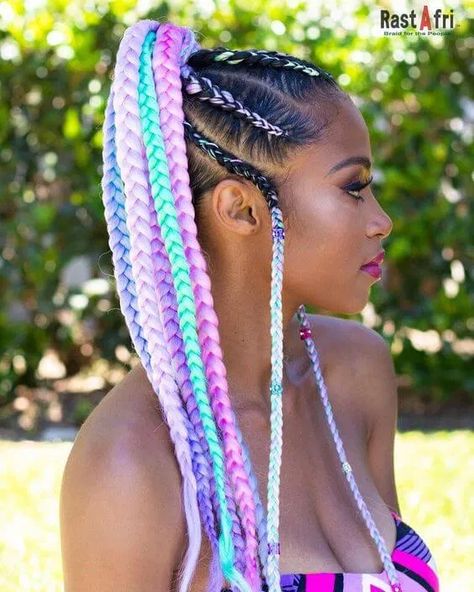 Rainbow Braids, Blonde Pink, Blonde Box Braids, Short Box Braids, Colored Braids, Hair Crochet, Long Box Braids, Lavender Hair, Box Braids Styling