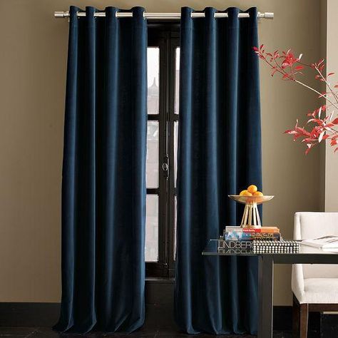 Blue Velvet Curtains, Navy Curtains, Linen Blackout Curtains, Sarah Richardson, Velvet Drapes, Drop Cloth Curtains, Green Curtains, Blue Curtains, Custom Drapes