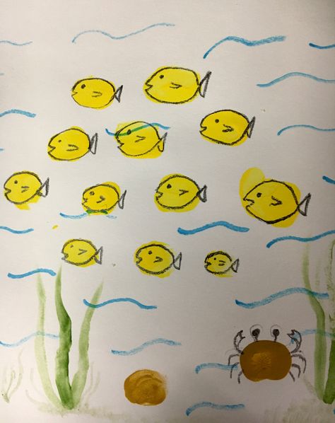 Finger painting Finger Paint Ideas, Finger Printing, Thumb Painting, Class Activity, Summer Camp Crafts, Physical Activities For Kids, Yellow Fish, Finger Paint, Thumb Prints