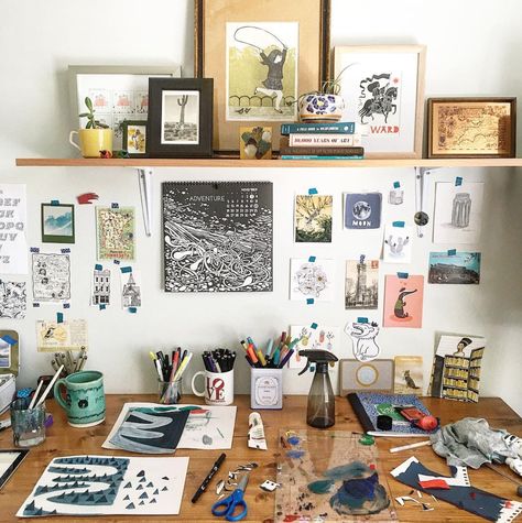 workspace, creative spaces, art, framed, illustrator Home Art Studios, Design Studio Workspace, Cool Office Space, Art Studio Space, Art Studio Organization, Art Studio Room, Art Studio Design, Decor Studio, Art Studio At Home