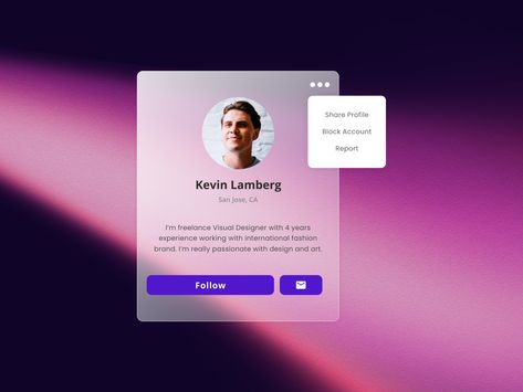 Glassmorphism UI Card for Profile by Aditya Pramana Profile Card Ui, Glassmorphism Ui, Card Ui Design, Brand Exploration, Card Ui, Learning Design, Profile Design, Visual Design, Ux Design