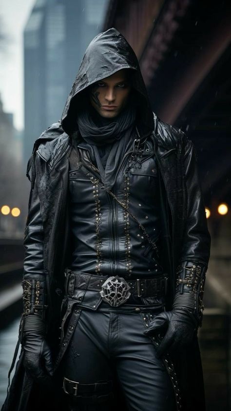 Gothic Fantasy Fashion Male, Fantasy Warrior Outfit Male, Male Assassin Outfit, Warrior Outfit Male, Dark Fantasy Male, Male Assassin, Vampire Assassin, Dark Fae Aesthetic, Warlock Costume