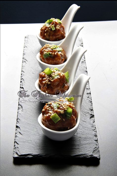 Hoisin Asian Meatballs Asian Meatballs, Fingerfood Party, Countdown To Christmas, Snacks Für Party, Ground Pork, Asian Dishes, Food Presentation, Food Plating, Wedding Food