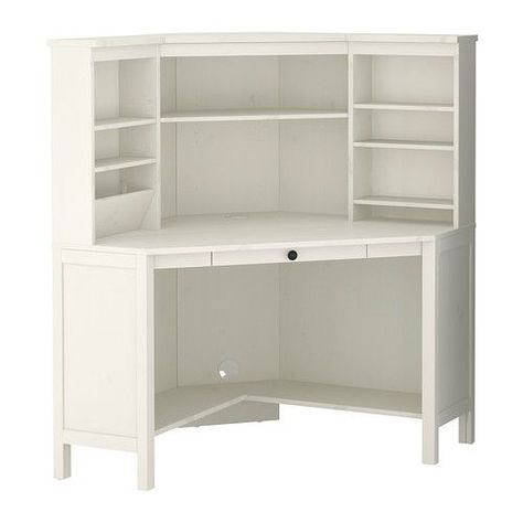 white craft room furniture | HEMNES Corner workstation, white stain $399.00 Kids Corner Desk, Ikea Solid Wood, Ikea Corner Desk, White Corner Desk, Corner Workstation, Ikea Desk, Ikea Hemnes, Office Guest Room, Craft Room Office