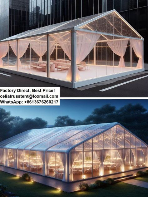 Luxury wedding party reception glass side wall tent canopy for sale. Outdoor Wedding Venue Landscaping, Glass Tent Wedding, Wedding Party Reception, Venue Business, Event Venue Design, Marquee Tent, Tent Wedding Reception, Event Venue Spaces, Steel Building Homes