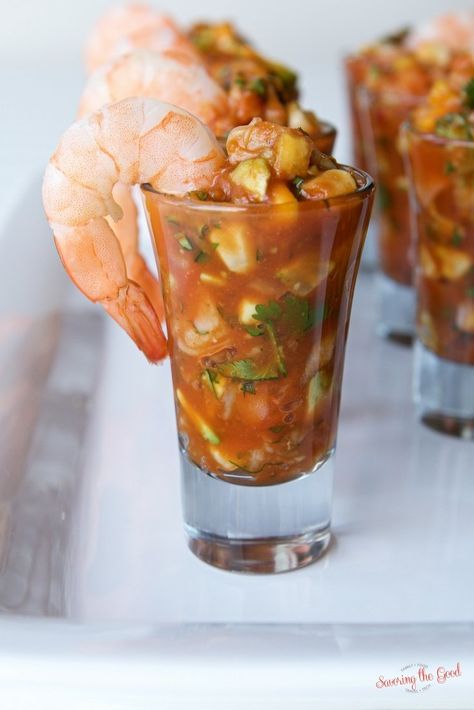 Mini Shrimp Cocktail, Shrimp Cocktail Shooters, Shrimp Cocktail Cups, Sous Vide Shrimp, Mexican Shrimp Cocktail Recipe, Poached Shrimp, Mexican Shrimp Recipes, Individual Appetizers, Mexican Shrimp Cocktail