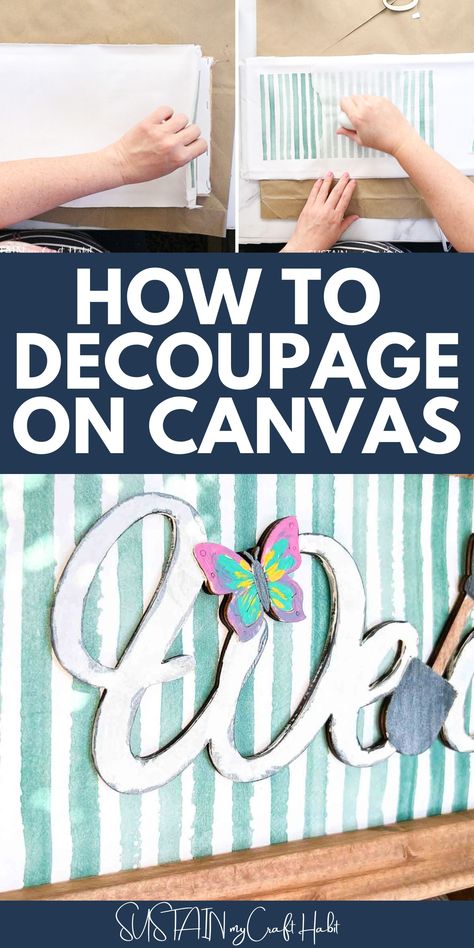 We're sharing the step by step instructions for how to decoupage on canvas to achieve best results. Decoupage Canvas, Reverse Canvas Sign, Decoupage On Canvas, Fall Crafts For Adults, Decorative Paper Napkins, Decoupage Tutorial, Cheap Wall Art, Reverse Canvas, Creative Wall Decor