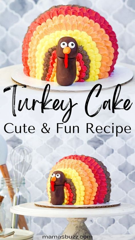 turkey cake Turkey Ice Cream Cake, Easy Turkey Cake, Cornucopia Cake Ideas, Cake Decorating Thanksgiving, Easy Thanksgiving Cakes Decorating, Turkey Birthday Cake, Mini Thanksgiving Cakes, Thanksgiving Cake Ideas Decorating Easy, Cute Thanksgiving Cake