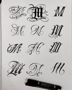 Letter M Tattoos, Calligraphy Tattoo Fonts, Tattoo Lettering Alphabet, Tattoo Script Fonts, Tattoo Fonts Alphabet, Tattoo Lettering Design, Chicano Lettering, Lettering Styles Alphabet, Tattoo Lettering Styles